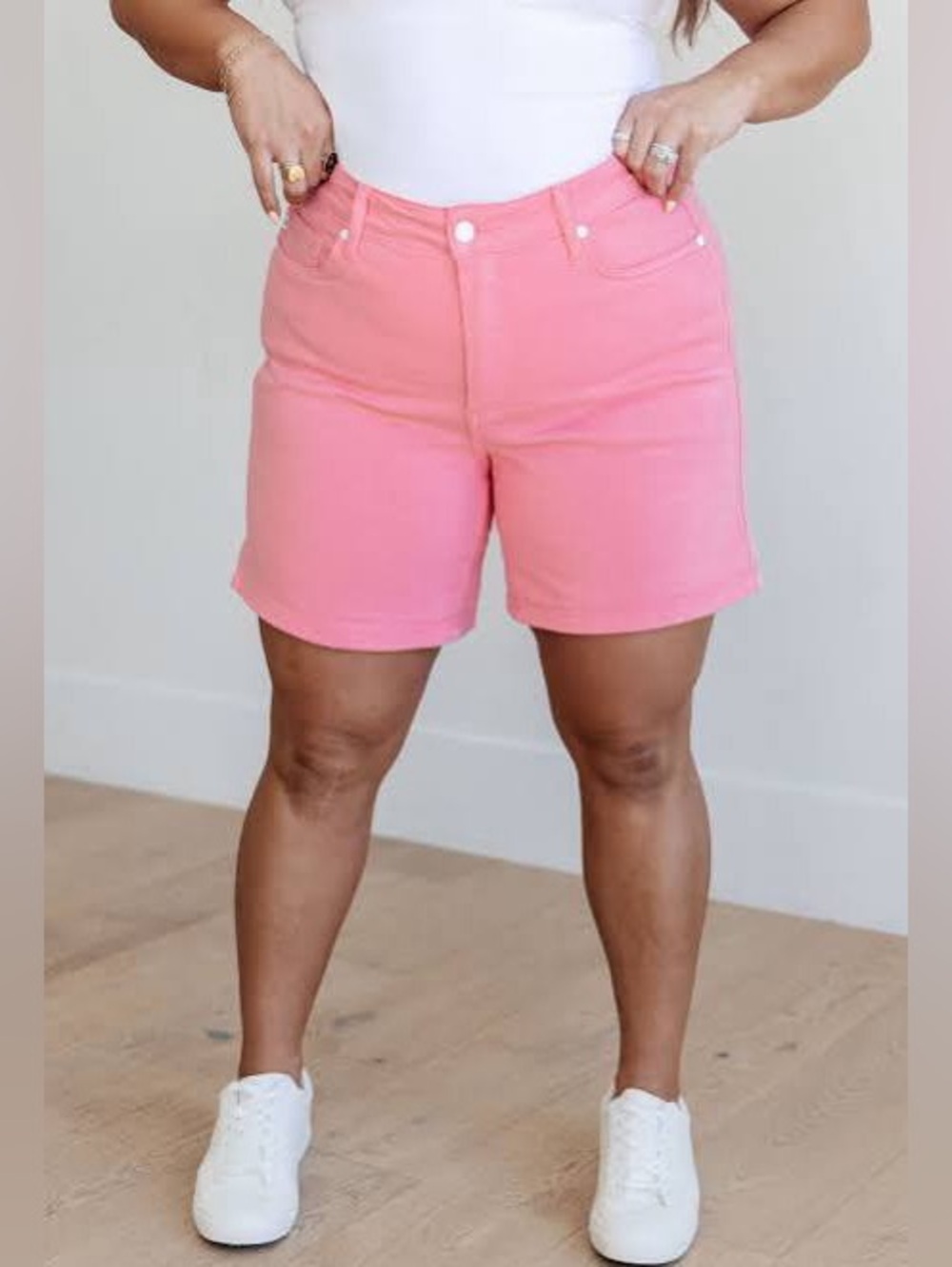 Judy Blue Jenna Shorts High Waist Tummy Control Stretchy Denim Peachy Pink 2XL